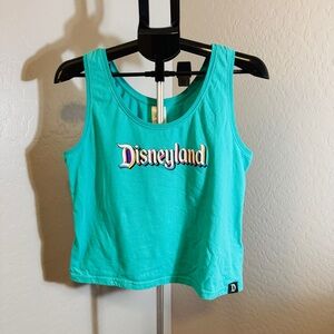 Disney Parks Disneyland Tank Top Large Teal Graphic Logo Womens EUC